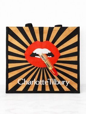 Charlotte Tilbury Lip Graphic Tote - Black & Gold with Red Accent